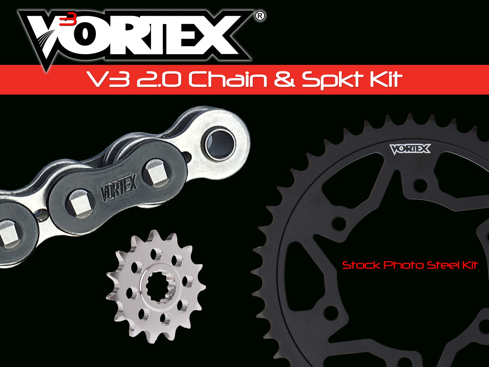 V3 Chain & Sprocket Kit Black SX Chain 525 15/44 Hardcoat Aluminum - For 17-18 Kawasaki Z900 - Click Image to Close