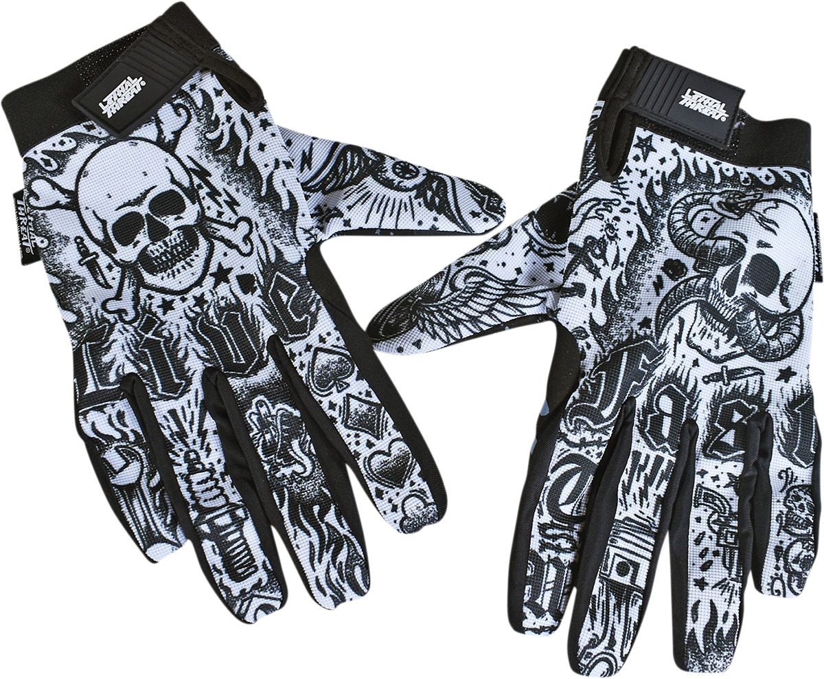 Lethal Threat Tattoo Gloves XL Men's Black/White - Breathable touchscreen casual gloves, XL, Black/White - Click Image to Close