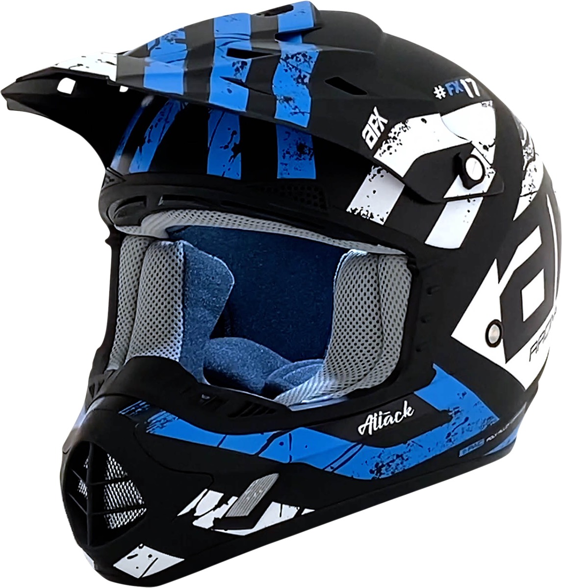 AFX FX-17 Attack MX Helmet XL Blue Black Matte Unisex - Lightweight vented MX helmet, XL Blue Black Matte - Click Image to Close