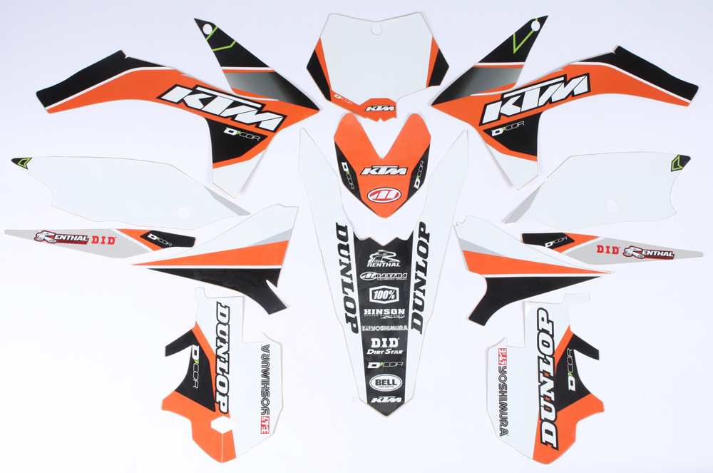 KTM Raceline Graphics Complete Kit White Backgrounds - 11-12 125-450 - Click Image to Close