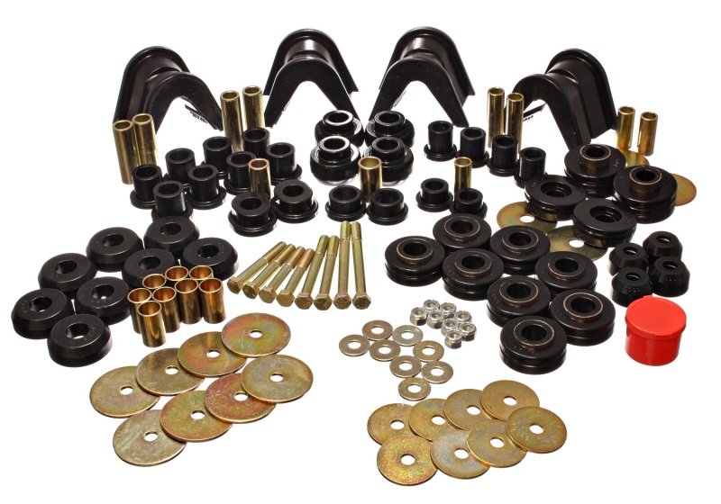 Black Hyper-Flex Master Bushing Set Fits 66-77 Bronco 4WD w/ 4Deg. C-Bushings - Click Image to Close