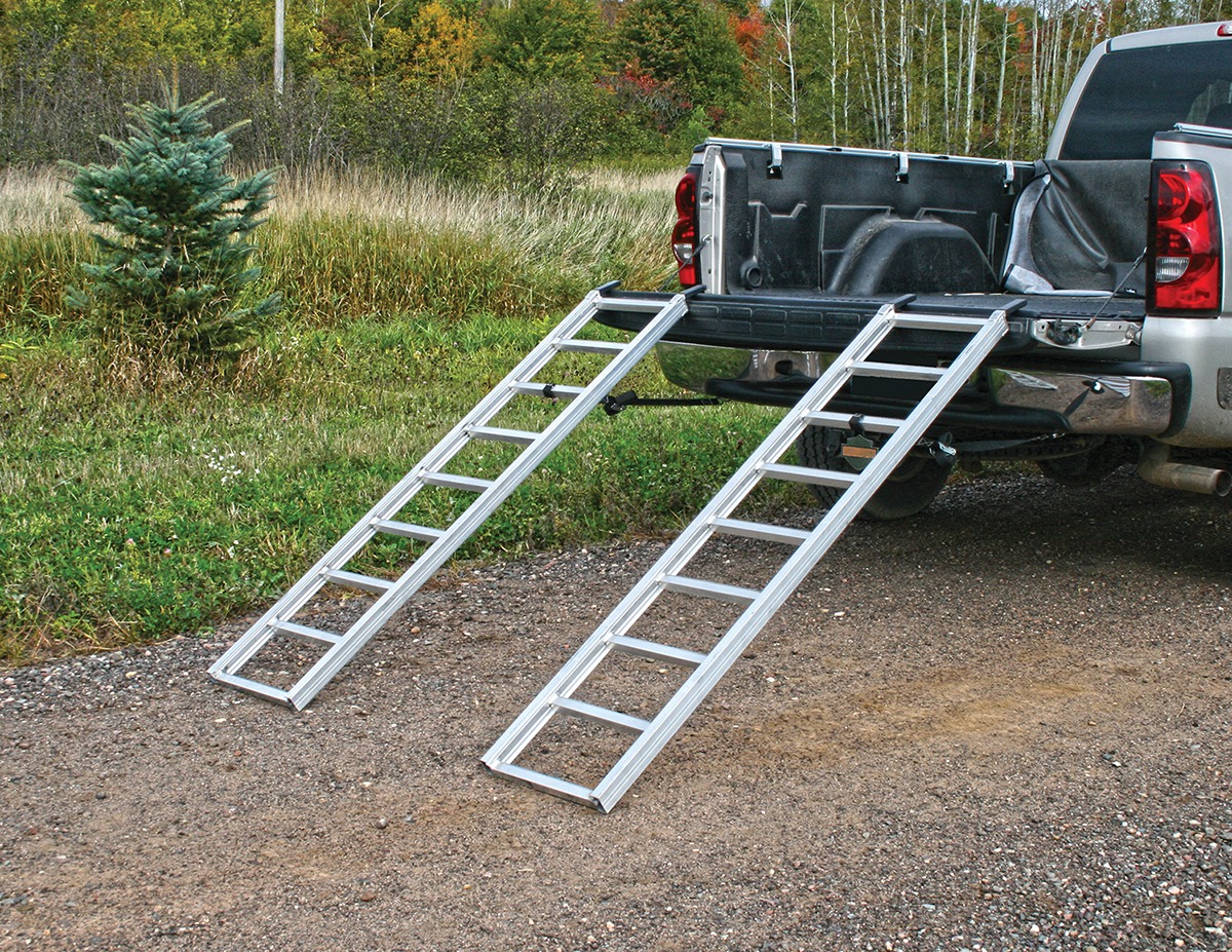 Aluminum Straight ATV Loading Ramps - 69" Long, 14.75" Wide - Pair - 1500 Lbs total capacity, weighs 17 lbs - Click Image to Close