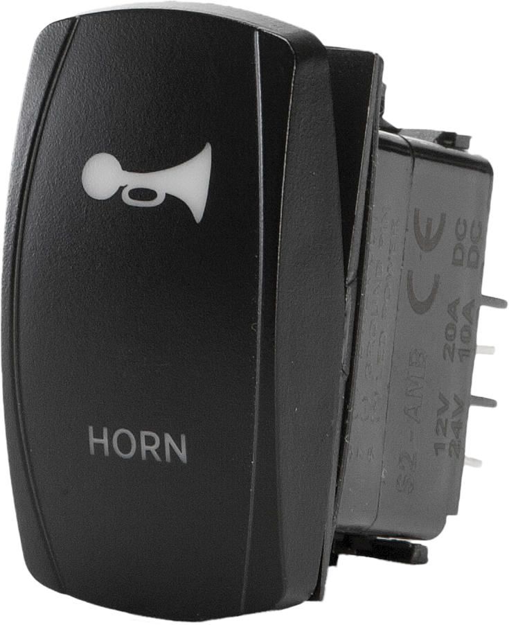 "Horn" Momentary Illuminated Rocker Switch - Amber Lighted SPST - Click Image to Close
