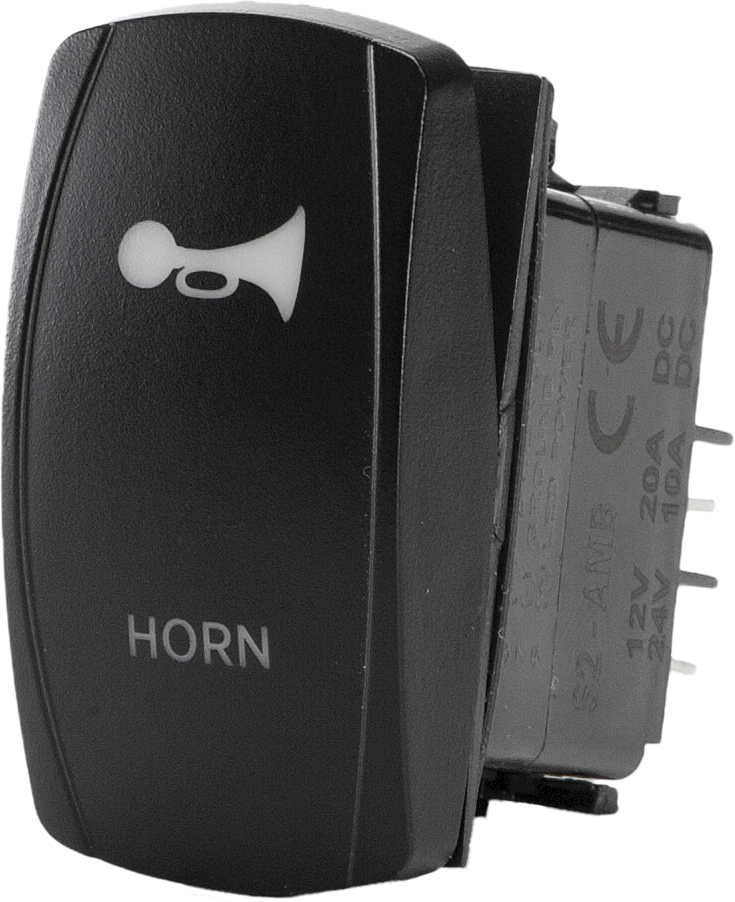 "Horn" Momentary Illuminated Rocker Switch - Amber Lighted SPST - Click Image to Close