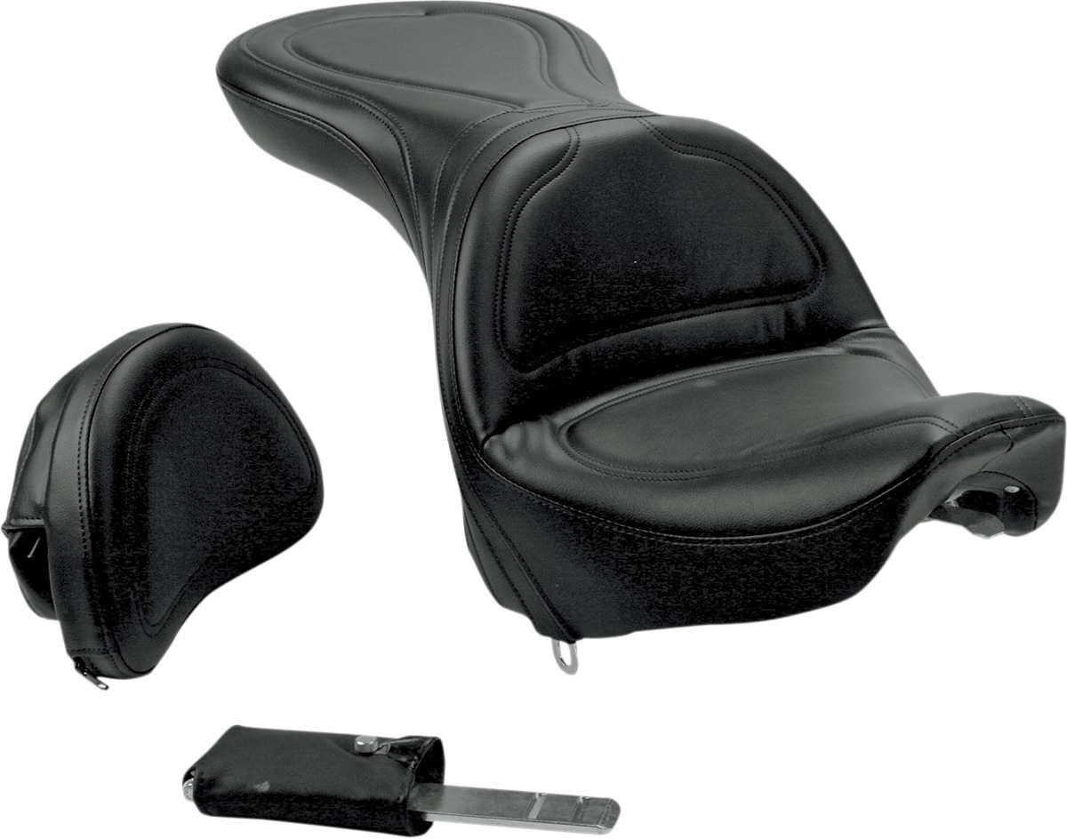 Explorer Stitched 2-Up Seat Black Gel w/Backrest - For HD FXSTD - Click Image to Close