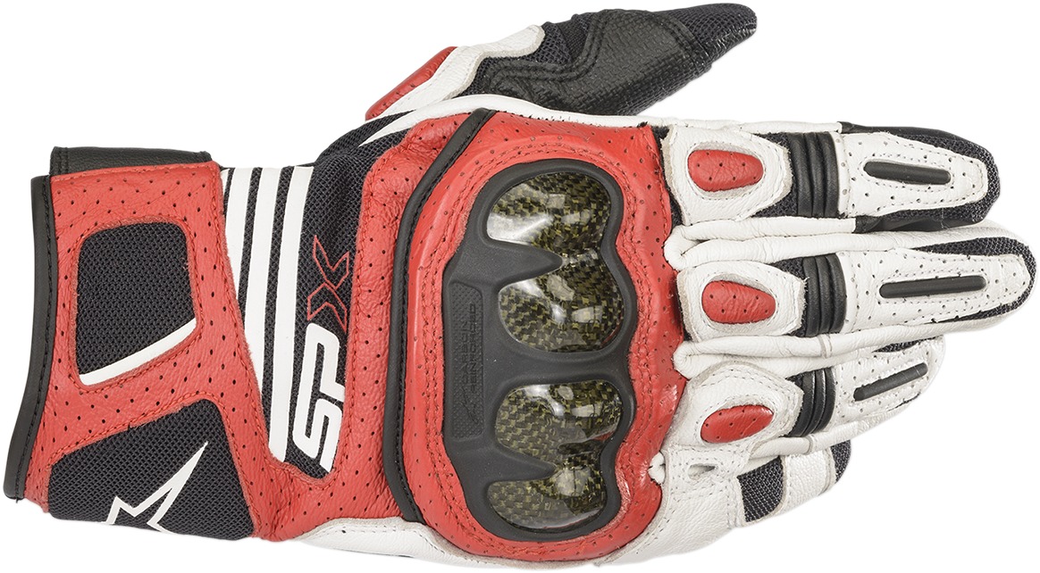 SPX Air Carbon V2 Motorcycle Gloves White/Black/Red X-Large - Click Image to Close