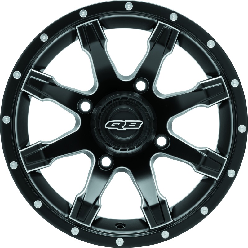 QuadBoss Grinder Wheel 14x7 4/137 5+3 with Center Cap Black - Click Image to Close