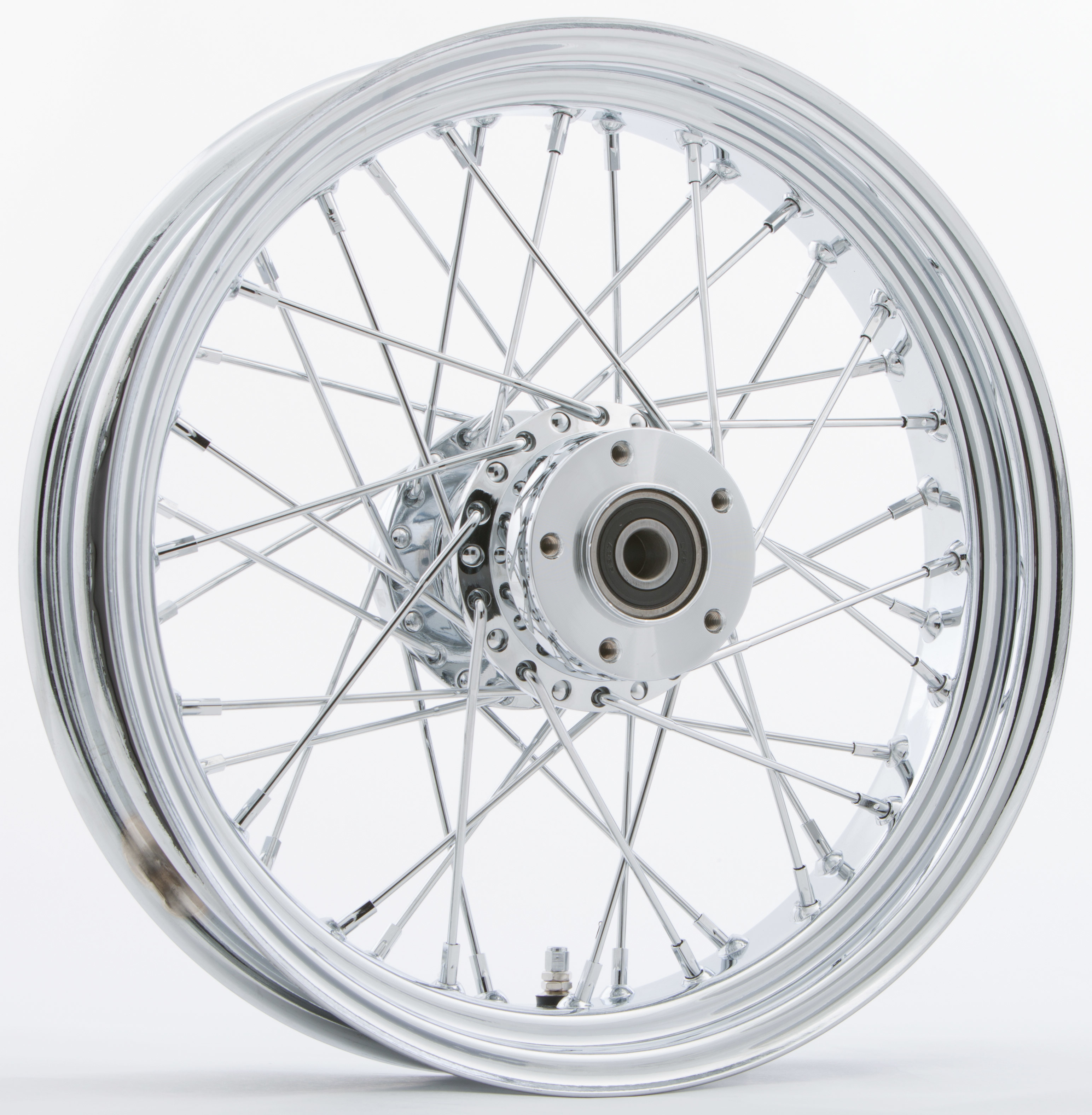 HardDrive Front 40 Spoke Chrome Wheel 16x3.5 FLT Hub 1in Axle - Chrome 40-spoke front wheel 16x3.5 1in axle FLT hub - Click Image to Close
