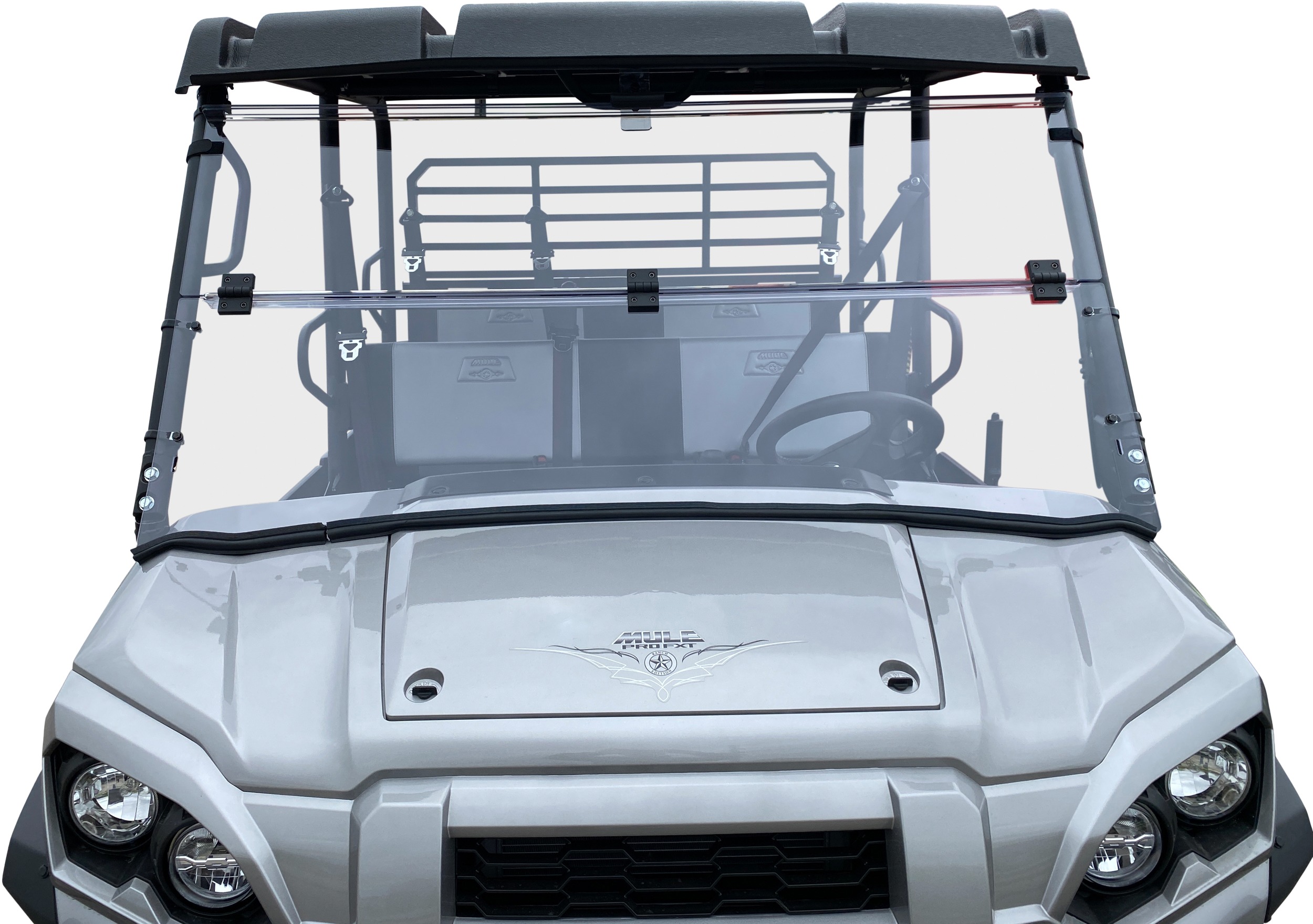 Open Trail Folding Windshield Clear For Kawasaki Mule Pro-Fx/Fxt/Dx/Dxt - Folding windshield for Kawasaki Mule Pro models - Click Image to Close