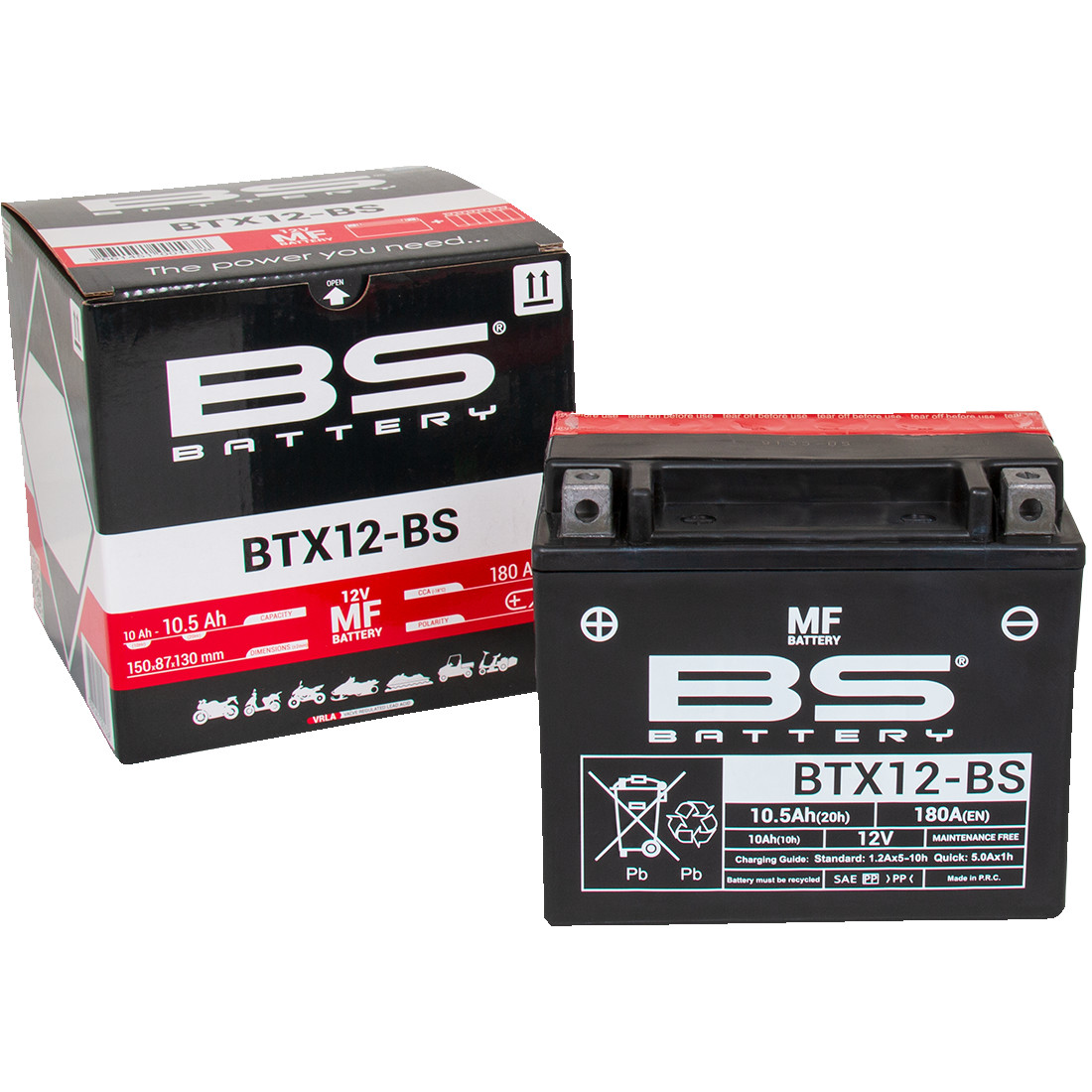 Maintenance Free Sealed Battery - Replaces YTX12-BS - Click Image to Close