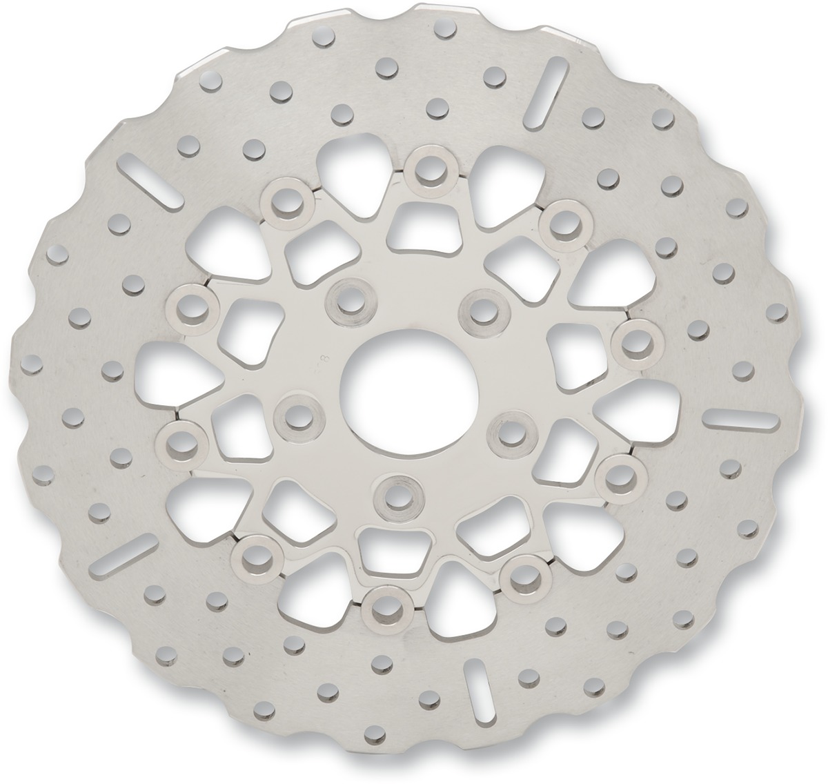 10 Button Contour Floating Rear Brake Rotor - Polished Center - Click Image to Close