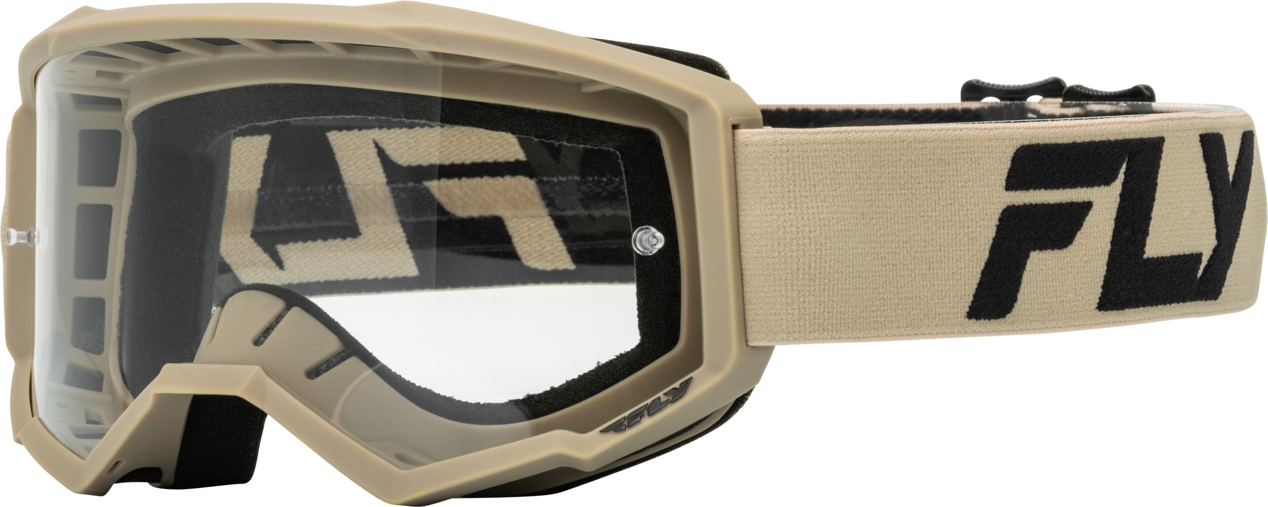 Fly Racing Focus Goggle Khaki/Black Clear Lens Adult - Khaki/Black goggles with clear lens for offroad use - Click Image to Close