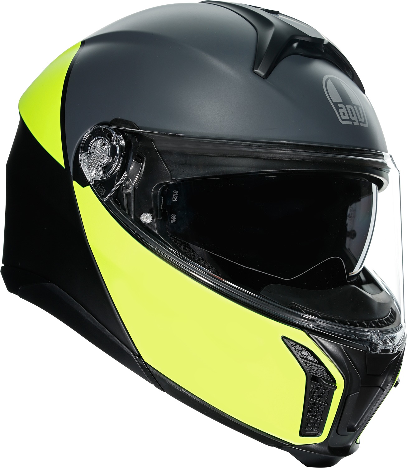 AGV Tourmodular Balance Helmet Matte Yellow Fluo/Gray/Black Large - Modular helmet, Matte Yellow Fluo/Gray/Black, Size L - Click Image to Close