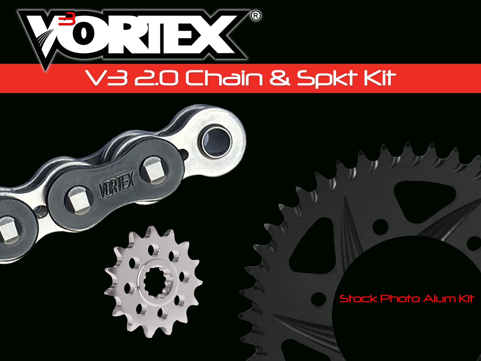 V3 Chain & Sprocket Kit Black SX Chain 520 14/37 Hardcoat Aluminum - For 14-19 Honda CB300F/CBR300 - Click Image to Close