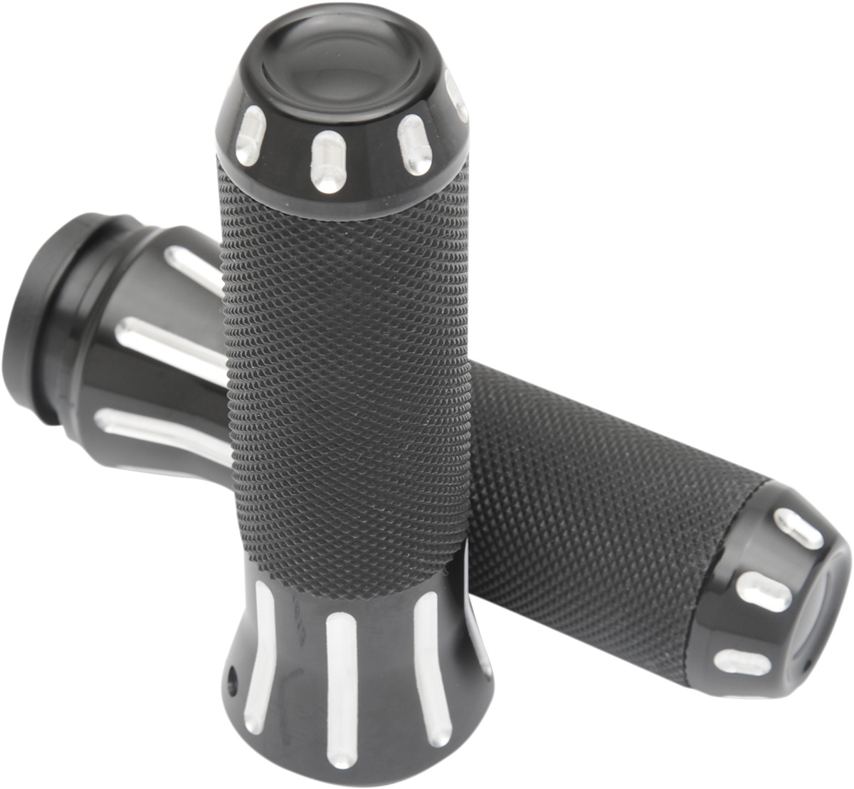 Drag Specialties Custom Grips Closed End 1in Silver Black For Harley-Davidson - Click Image to Close