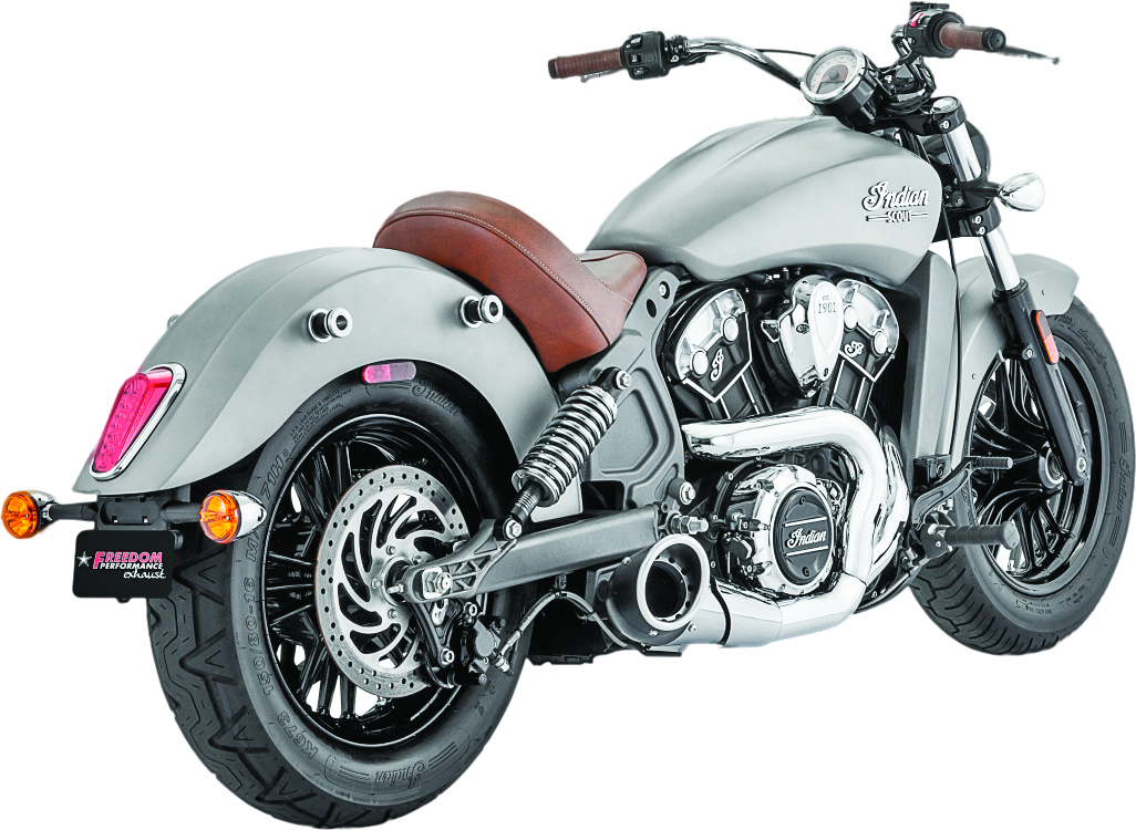 Turnout 2-1 Chrome Full Exhaust Black Tip - For 15-22 Indian Scout - Click Image to Close