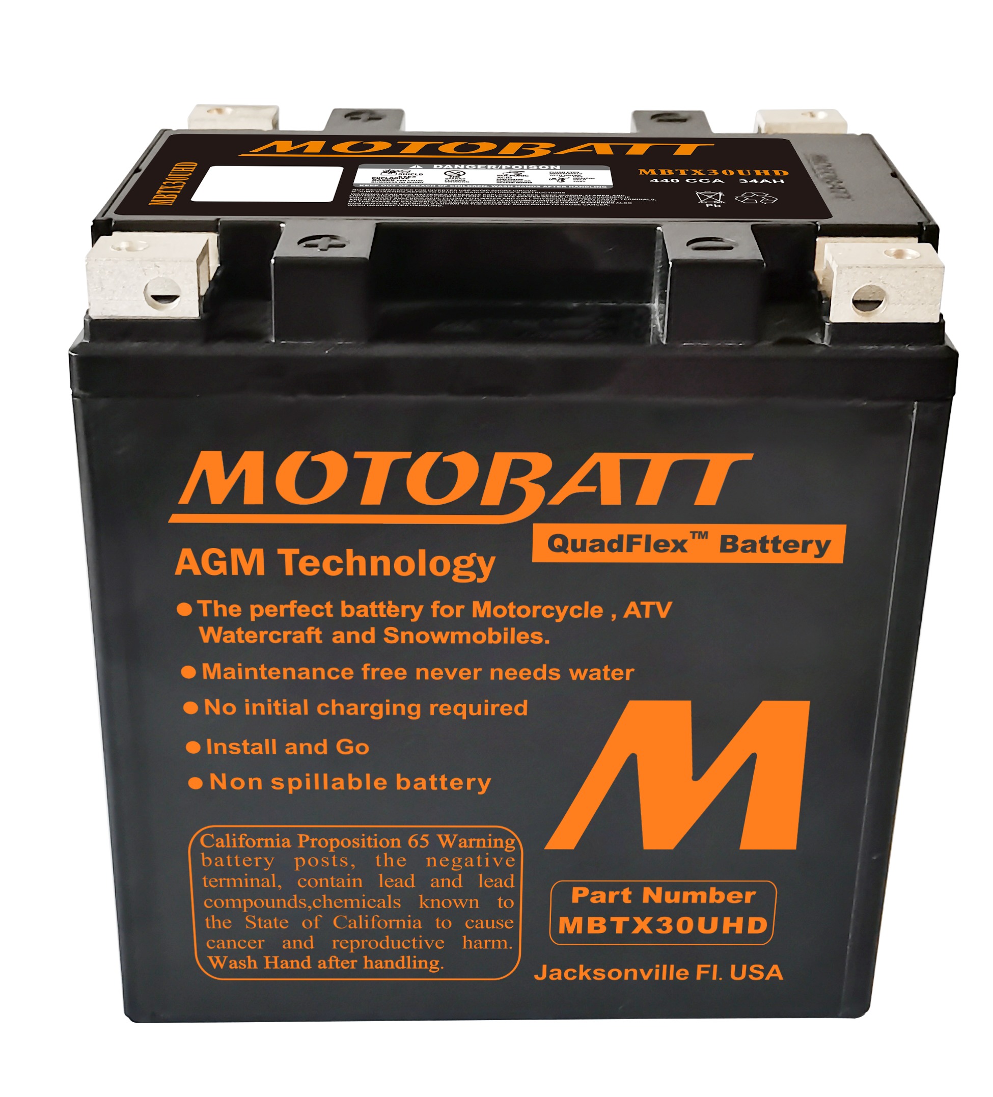 MOTOBATT MBTX30U(HD) Quadflex AGM Battery Sealed Factory Activated - Sealed AGM battery, maintenance-free, universal fit - Click Image to Close