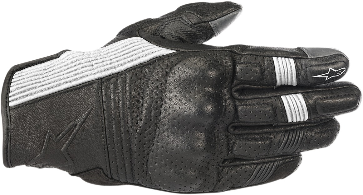 Mustang V2 Leather Motorcycle Gloves Black/White Large - Click Image to Close