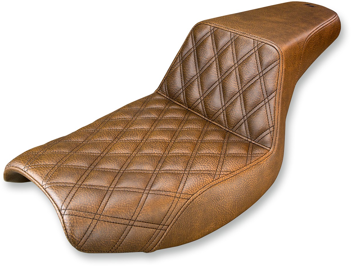 Step-Up Lattice Stitched 2-Up Seat Brown Gel - For 82-94 Harley FXR - Click Image to Close