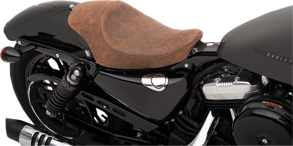 3/4 Smooth Leather Solo Seat Brown - For 04-20 Harley XL - Click Image to Close