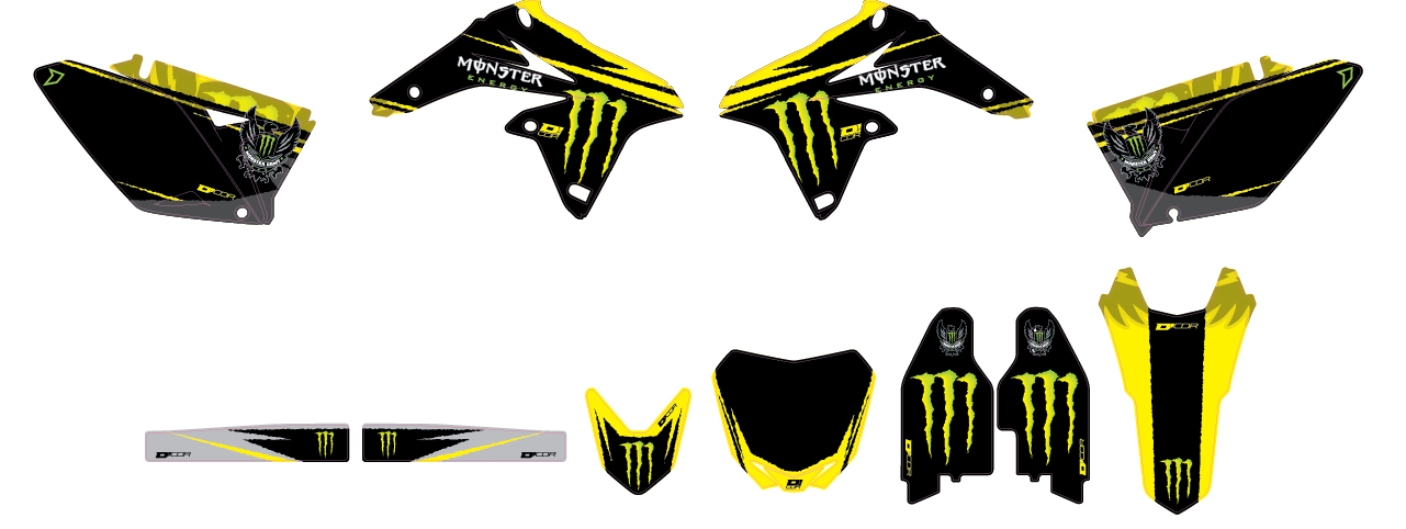 Monster Energy Complete Graphics Kit - Black - For 10-18 Suzuki RMZ250 - Click Image to Close