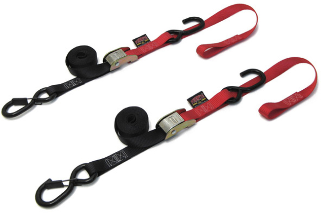 1"x6' Soft-Tye Tie Down w/Secure Hook - Pair, Black & Red - Click Image to Close
