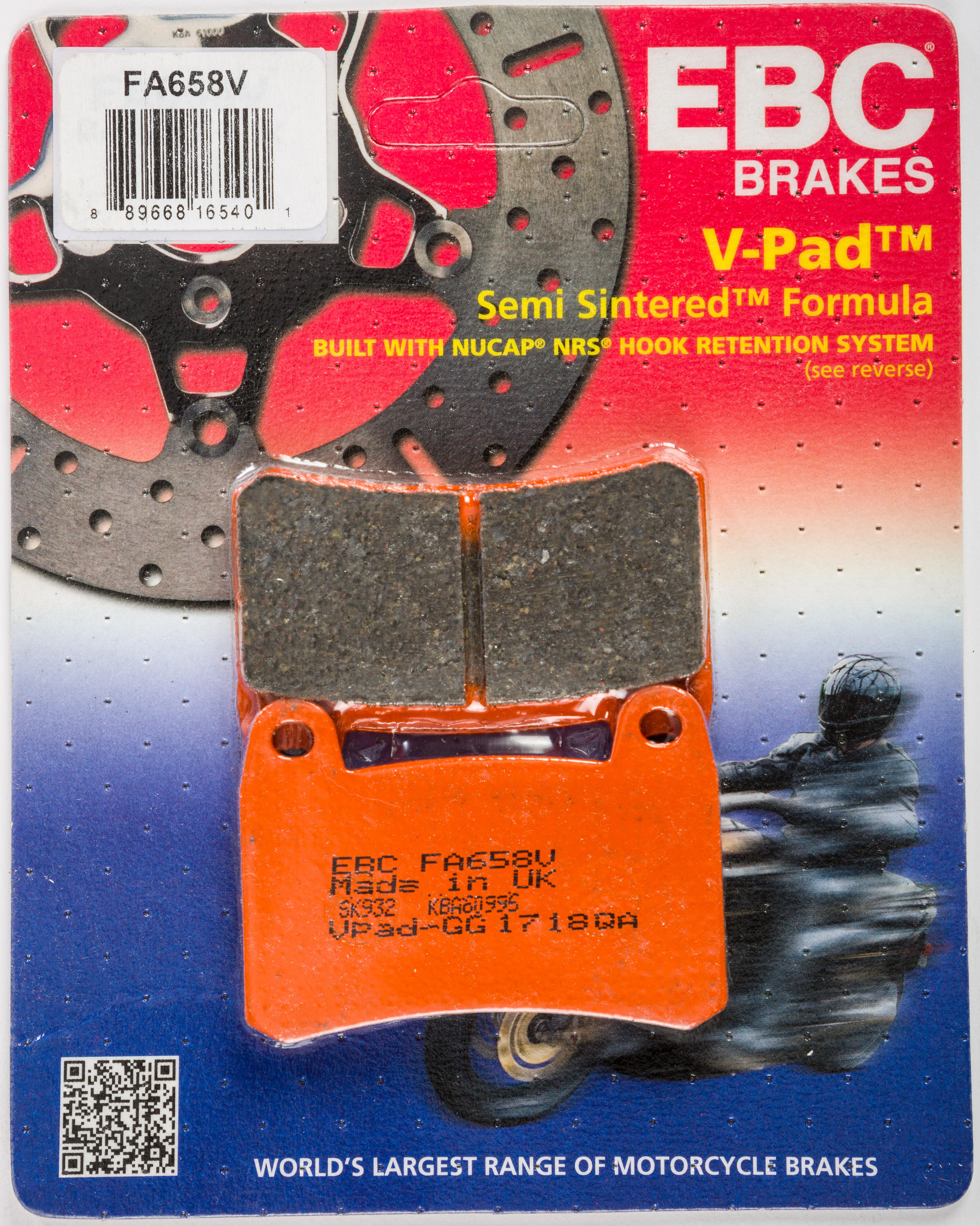 EBC FA658V Semi-Sintered Vee Brake Pads For Benelli Leoncino 125 Front Left - Click Image to Close
