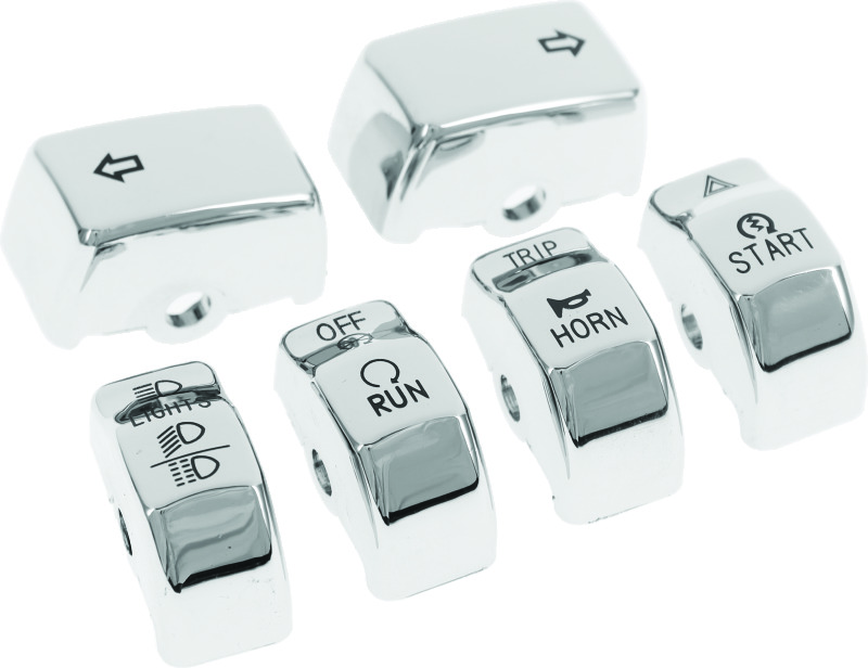 Bikers Choice Chrome Switch Cap Kit 14-Up XL FLS FLD - Chrome handlebar switch caps for 14-Up XL FLS FLD - Click Image to Close
