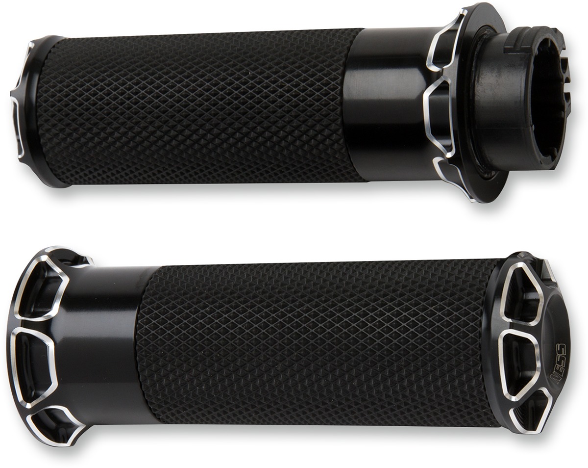 Arlen Ness Cable Style Fusion Series Grips Black Bevelled - Click Image to Close