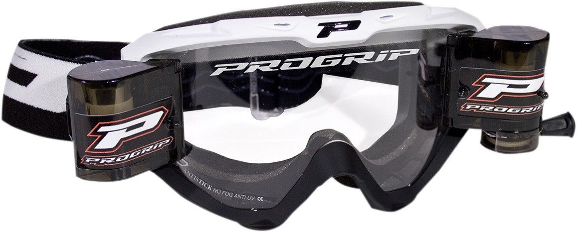 3450 Black / White Riot Goggles - Clear Lens w/ Roll-Off System - Click Image to Close