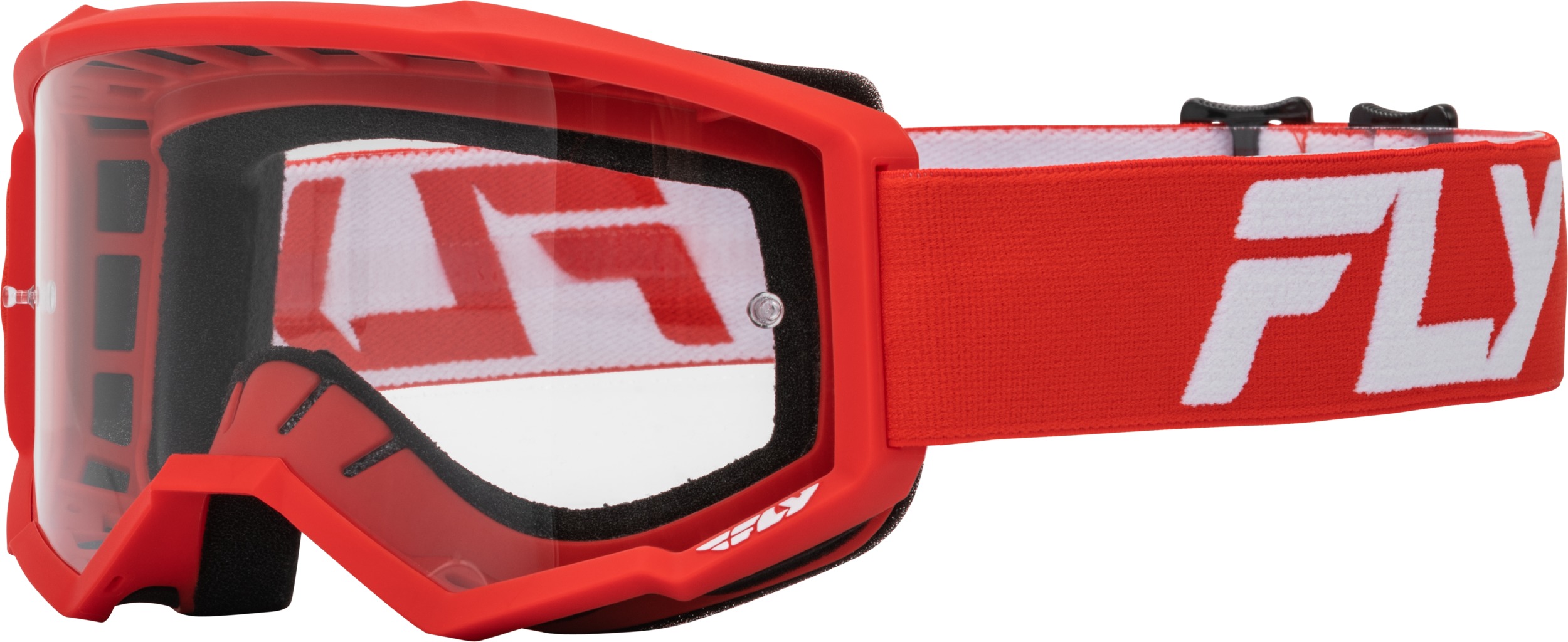 Fly Racing Youth Focus Goggles Red/White Clear Lens - Youth offroad goggles red/white with clear lens - Click Image to Close