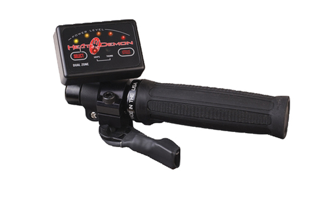 Heat Demon Dual Zone Clamp-On Heated Grips for ATV 7/8in Handlebars - Heated grips and thumb warmer with dual zone control - Click Image to Close