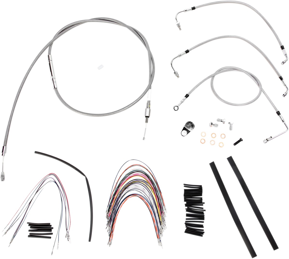 Extended Braided S.S. Control Cable Kit for Baggers - 18" tall bars (non-ABS) - Click Image to Close