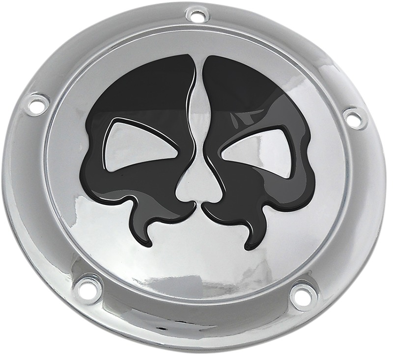 Drag Specialties Split Skull Derby Cover Black/Chrome 5-Hole For Harley-Davidson - Click Image to Close
