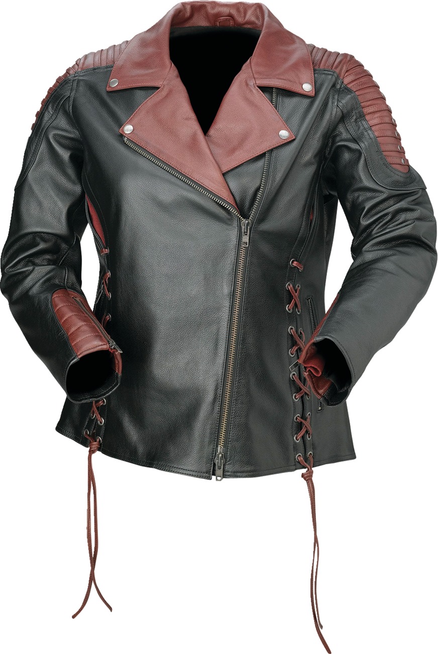 Z1R Combiner Leather Jacket Black/Red Women's Medium - Premium leather riding jacket for women, size M - Click Image to Close