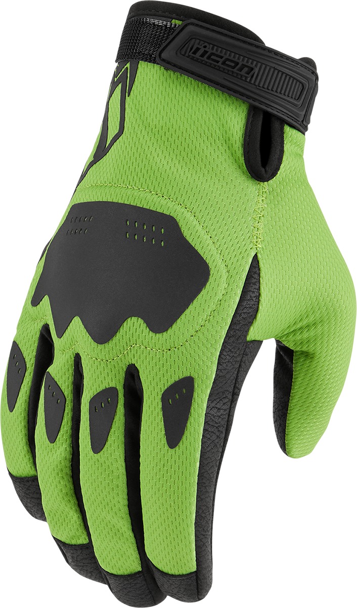 ICON Hooligan CE Gloves Black/Green Men's Large - Sport riding gloves, Black/Green, Men's Large - Click Image to Close