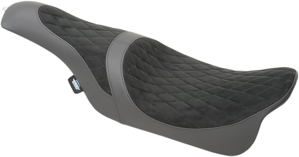 Caballero Diamond Faux Suede 2-Up Seat Black/Gray - For 08-20 FLH FLT - Click Image to Close