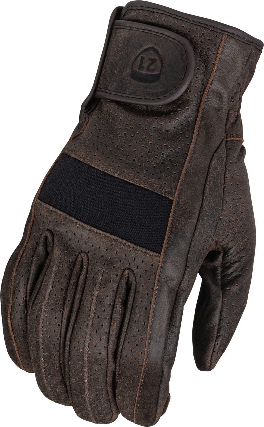 Highway 21 Jab Perforated Gloves Brown XL Men's - Perforated brown XL leather gloves for men - Click Image to Close