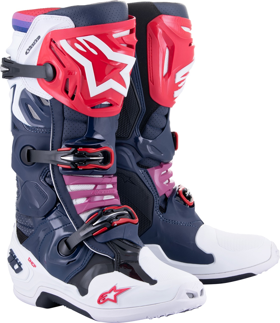 Alpinestars Tech 10 Supervented Boots Night Navy/White/Rainbow US 9 - High airflow motocross boots, US size 9 - Click Image to Close