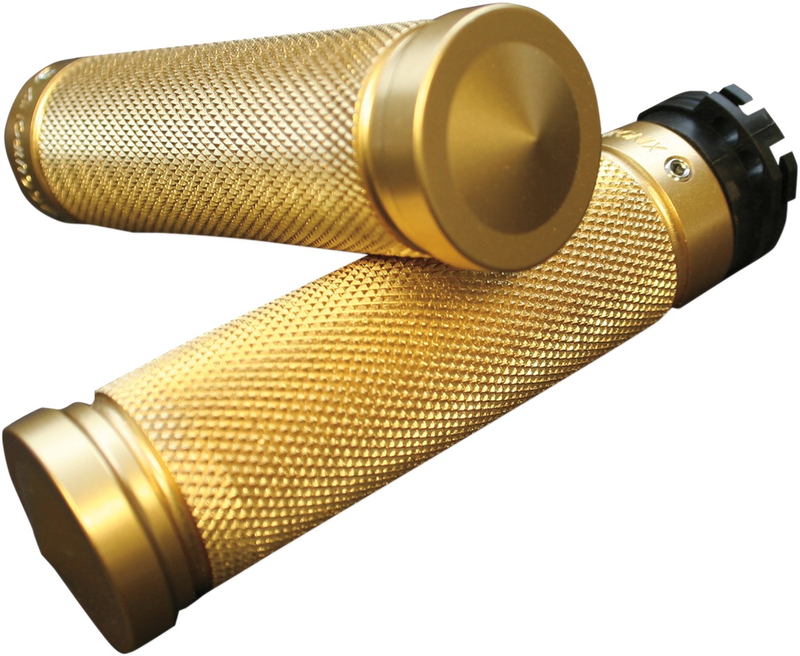 Accutronix Brass Knurled Custom Grips Polished 1 Inch For Harley-Davidson - Brass knurled grips, polished, for Harley-Davidson - Click Image to Close