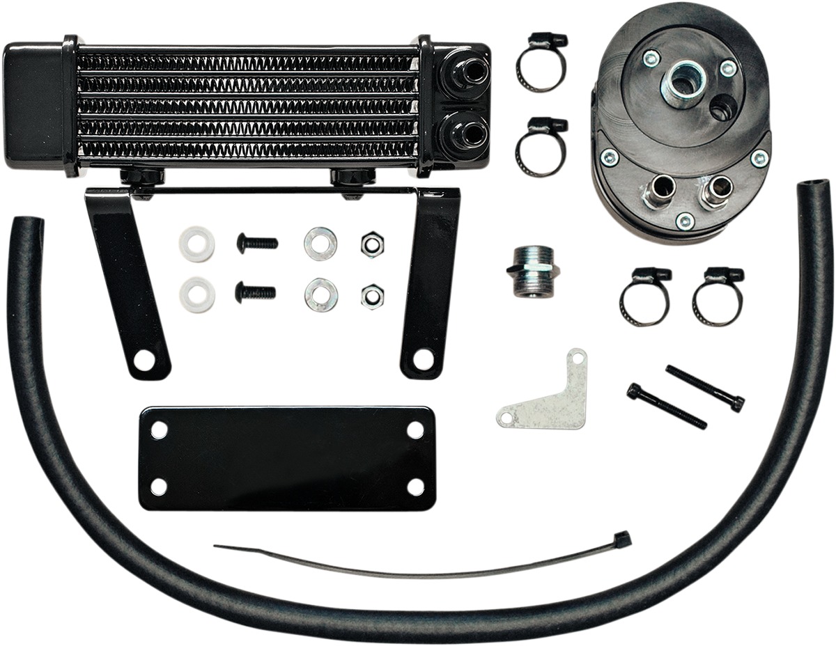 Horizontal Low Mount Oil Cooler - Black - For 00-17 Harley Softail - Click Image to Close