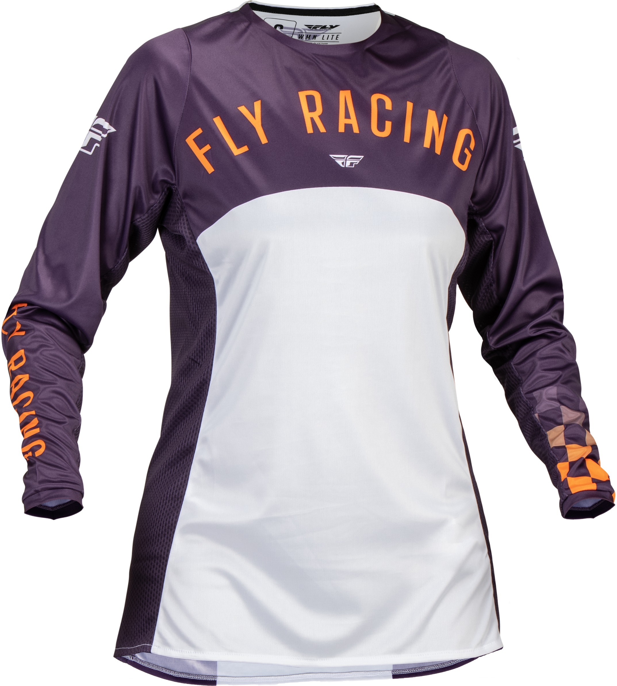 Fly Racing Women's Lite Jersey Deep Purple/White/Neon Coral Small - Athletic fit jersey in Small, Deep Purple/White/Neon Coral - Click Image to Close