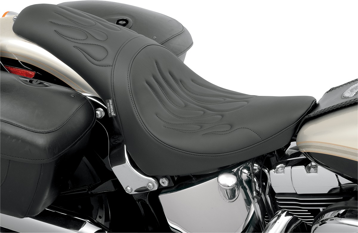 Predator Flame Stitched Leather 2-Up Seat - Black - For 06-17 HD Softail - Click Image to Close