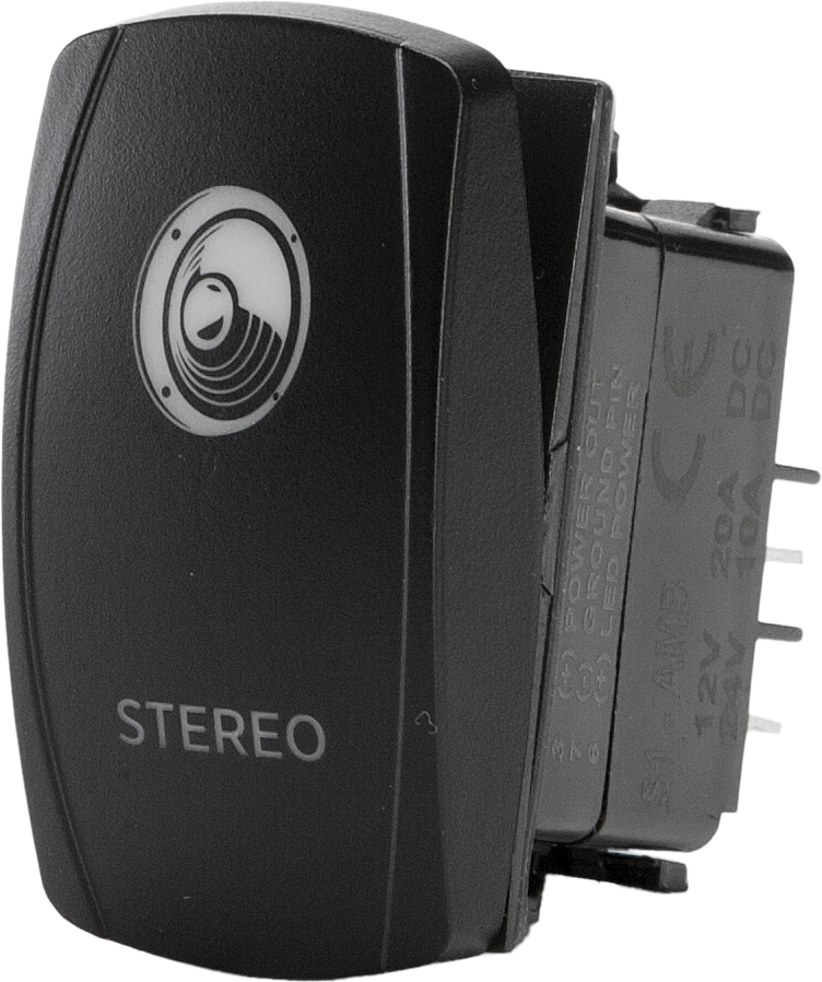 "Stereo" Illuminated Rocker Switch - Amber Lighted SPST Rocker - Click Image to Close