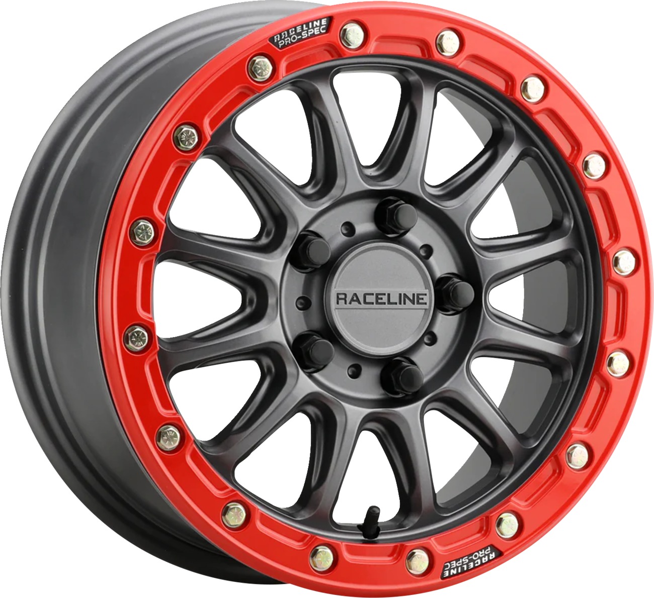 Raceline Alpha Beadlock 15x7 Gunmetal/Red 5x114.3 +25 For Polaris RZR Pro R - Click Image to Close