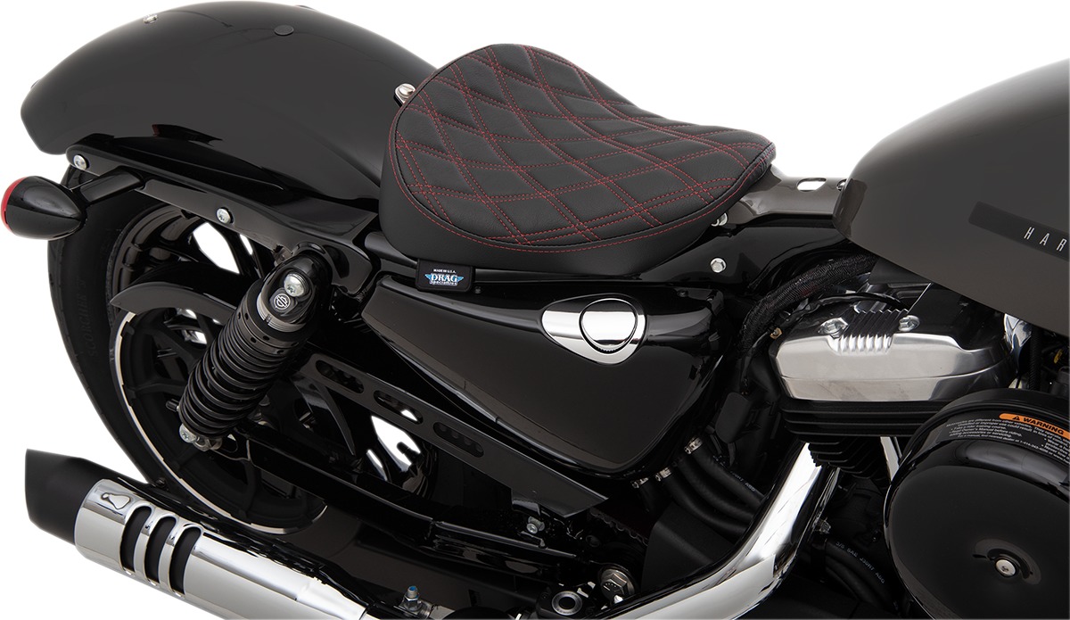 Bobber Double Diamond Vinyl Solo Seat Black/Red - For 10-20 Harley XL - Click Image to Close