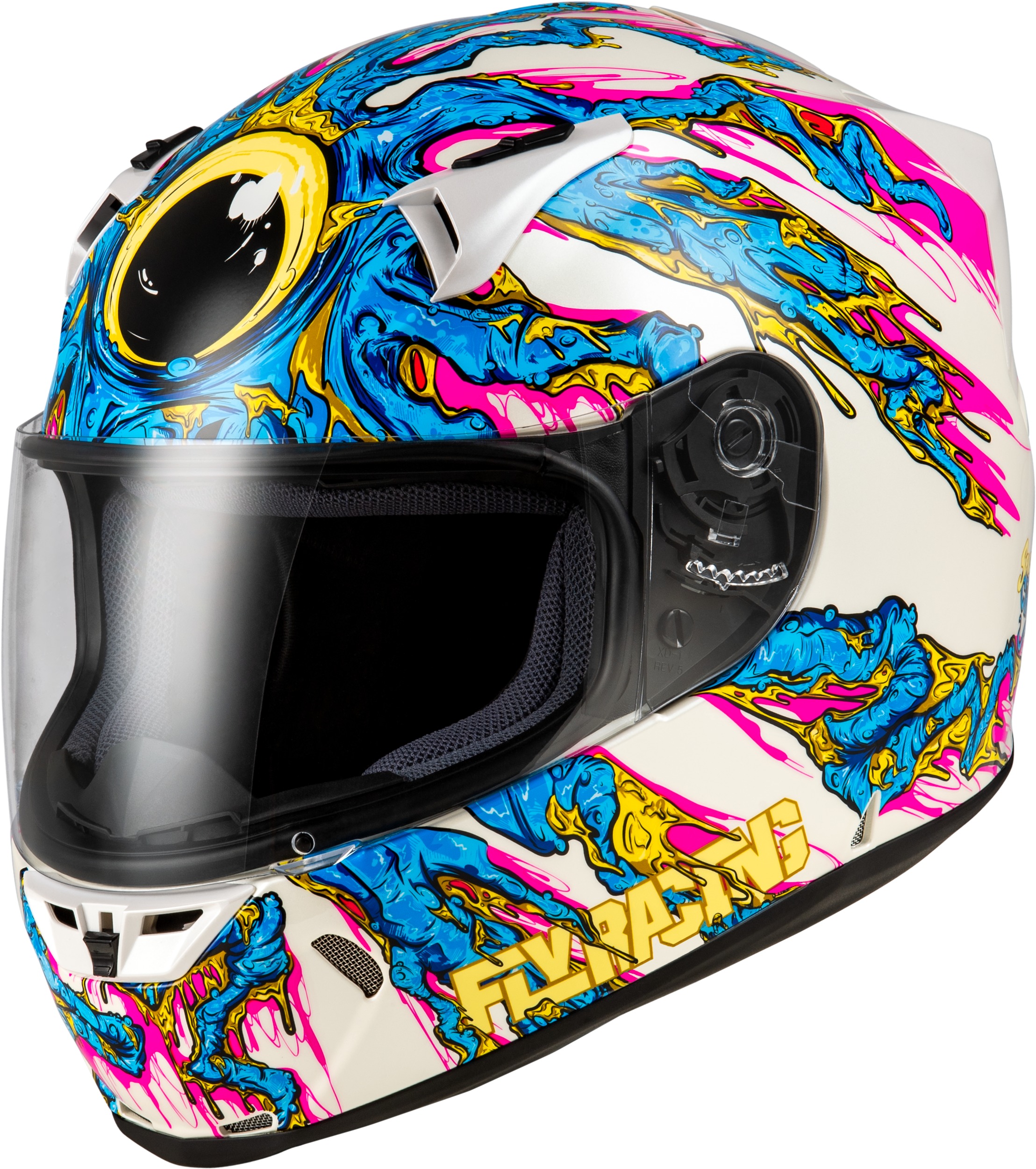 FLY RACING Revolt Space Creep Helmet Light Blue/White/Pink SM - ECE & DOT approved helmet, size Small - Click Image to Close