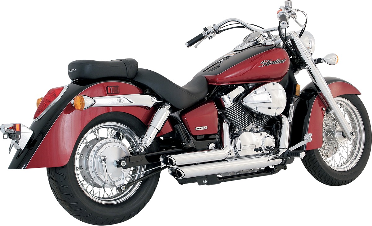 Shortshots Staggered Chrome Full Exhaust - For 04-09 Honda Shadow Aero 750 - Click Image to Close