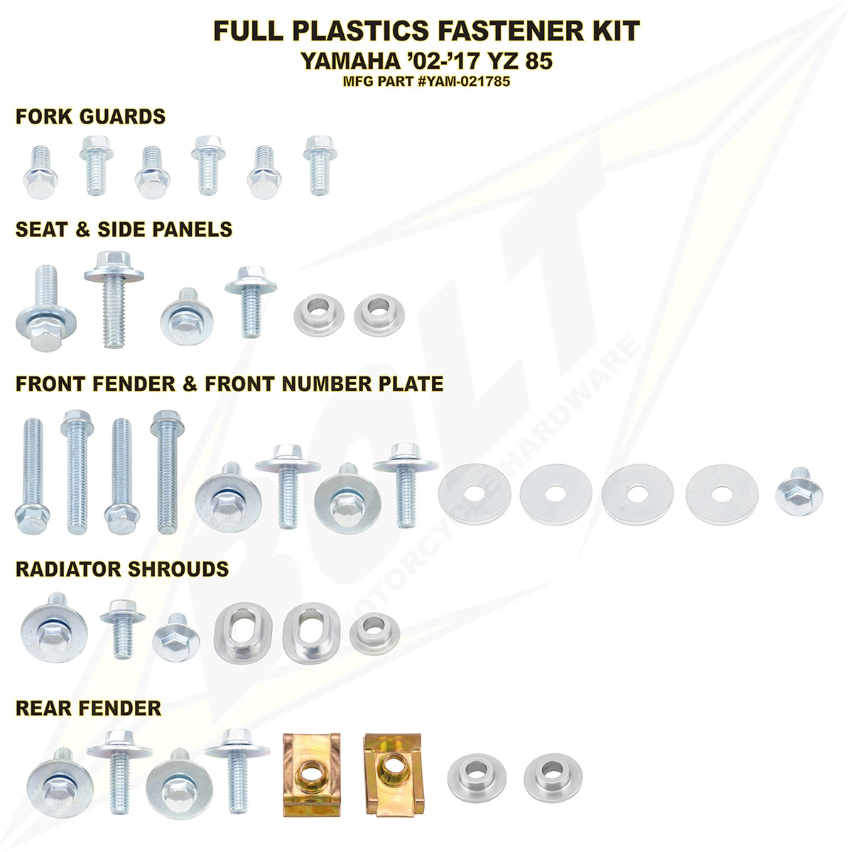 Full Plastic Fastener Kit - For 02-23 Yamaha YZ85 - Click Image to Close