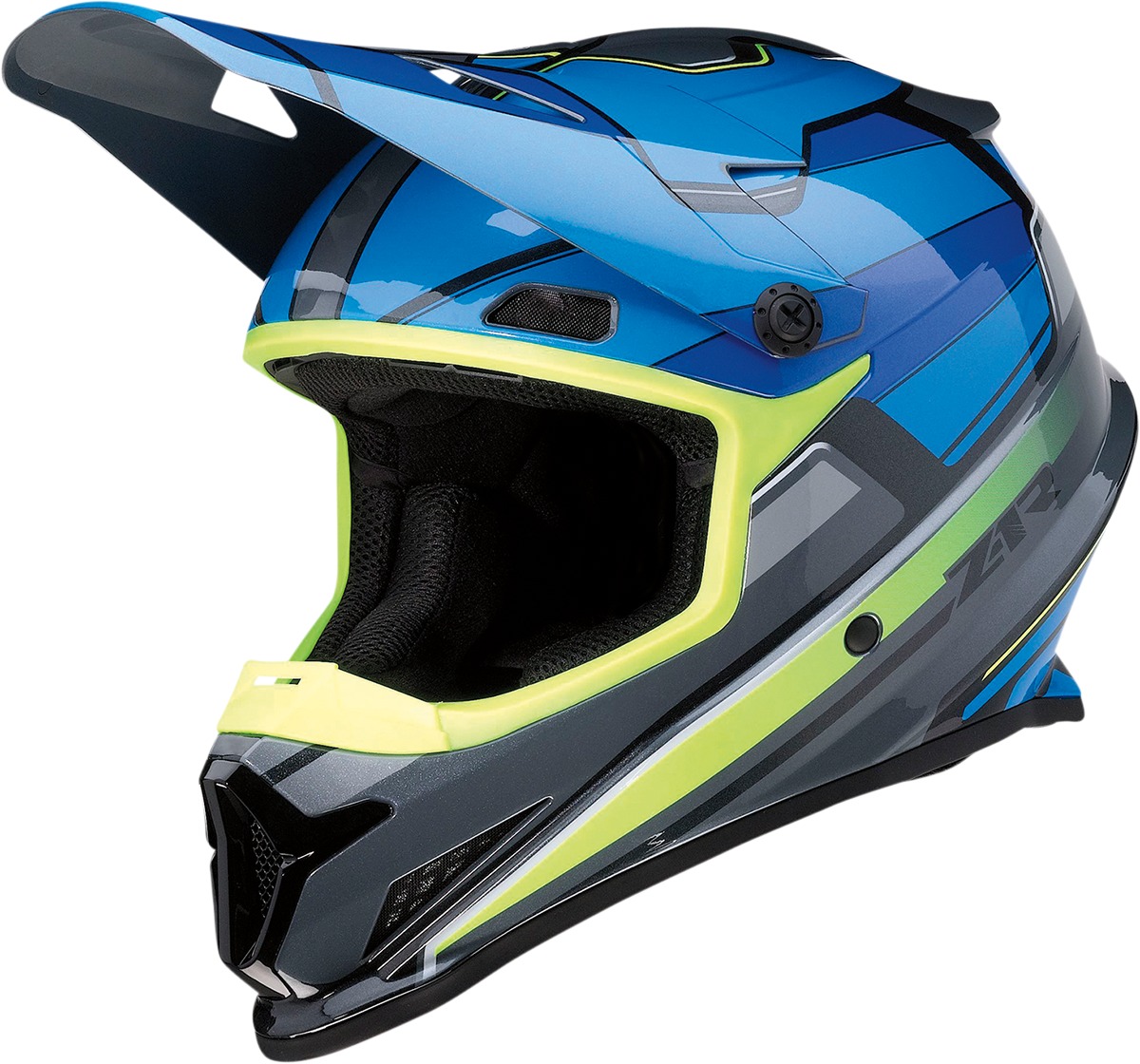 Z1R Rise MC Helmet - Blue/Hi-Vis Yellow, M - MX helmet with polycarbonate shell - Click Image to Close
